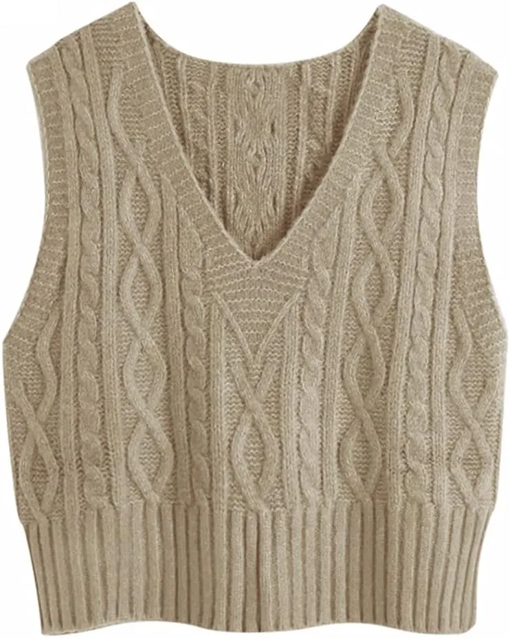 Aoysky Sweater Vest Women's V-Neck Sweater Tank Tops Pullover Cable Knit Vest Solid Color Sleeveless Loose Fit Sweater Top
