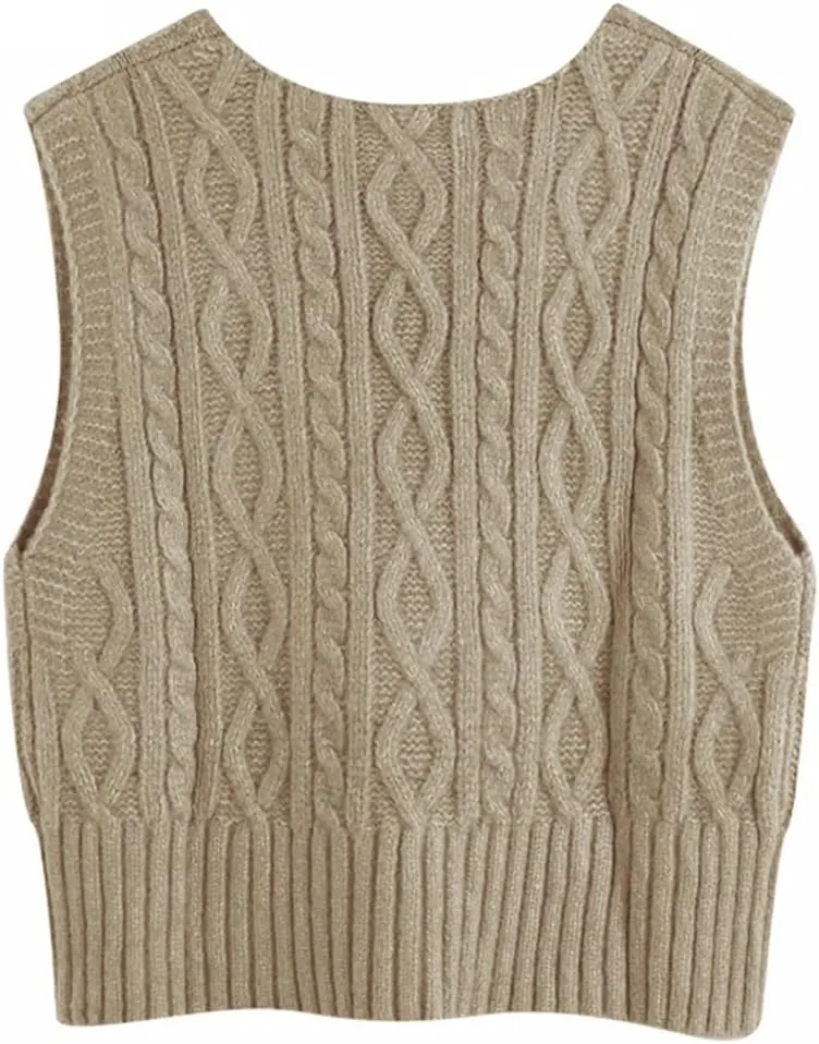 Aoysky Sweater Vest Women's V-Neck Sweater Tank Tops Pullover Cable Knit Vest Solid Color Sleeveless Loose Fit Sweater Top