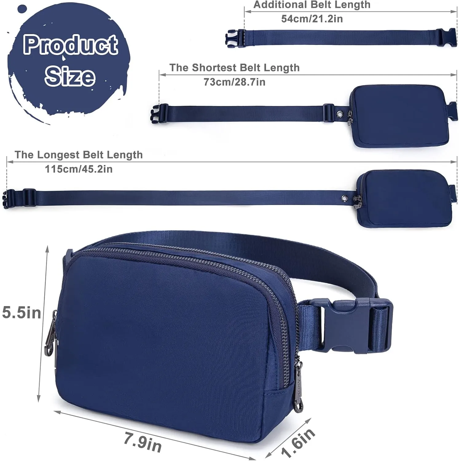 AROME Mini Belt Bag for Women, Fashion Waist Packs Fanny Pack Crossbody Bags with Strap Extender for Women Men, Waterproof Waist Bag Hip Bum Bag for Casual Travel Running Hiking Outdoor Sports