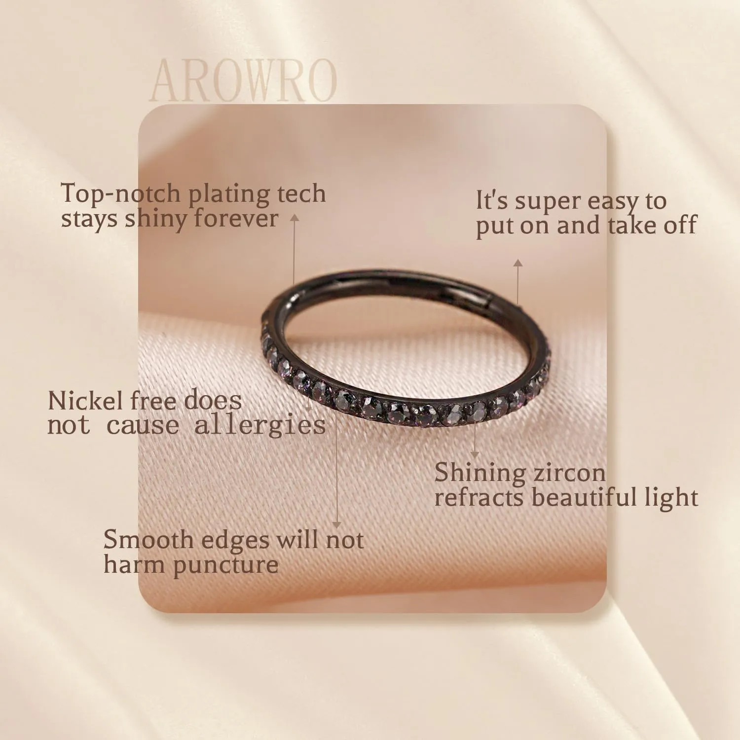 AROWRO CZ Hinged Hoop Ring 20G 18G 16G 5/6/7/8/9/10/12mm Opal Surgical Steel Conch Daith Rook Cartilage Tragus Helix Earrings Septum Clicker Ring Nose Piercing Jewelry