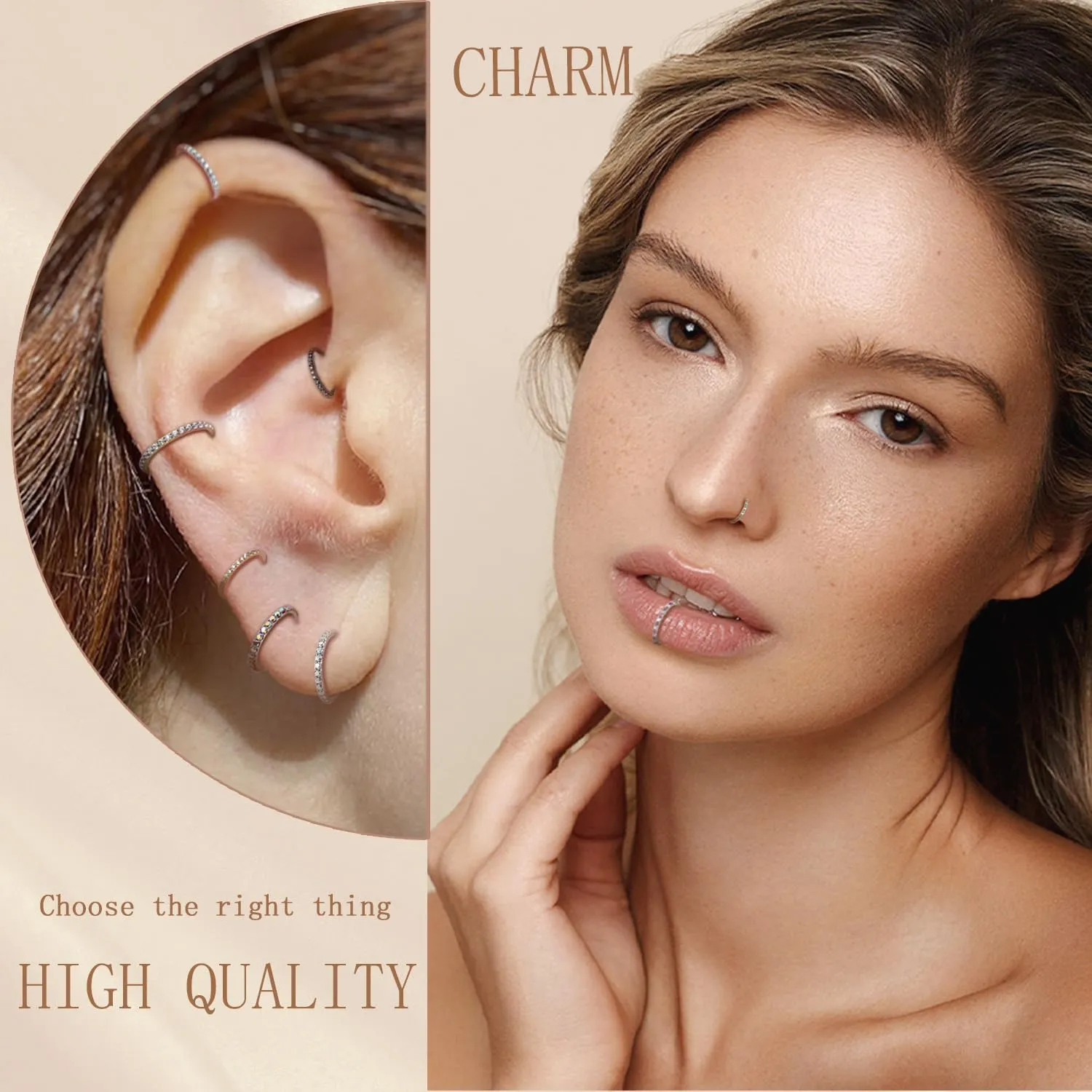 AROWRO CZ Hinged Hoop Ring 20G 18G 16G 5/6/7/8/9/10/12mm Opal Surgical Steel Conch Daith Rook Cartilage Tragus Helix Earrings Septum Clicker Ring Nose Piercing Jewelry