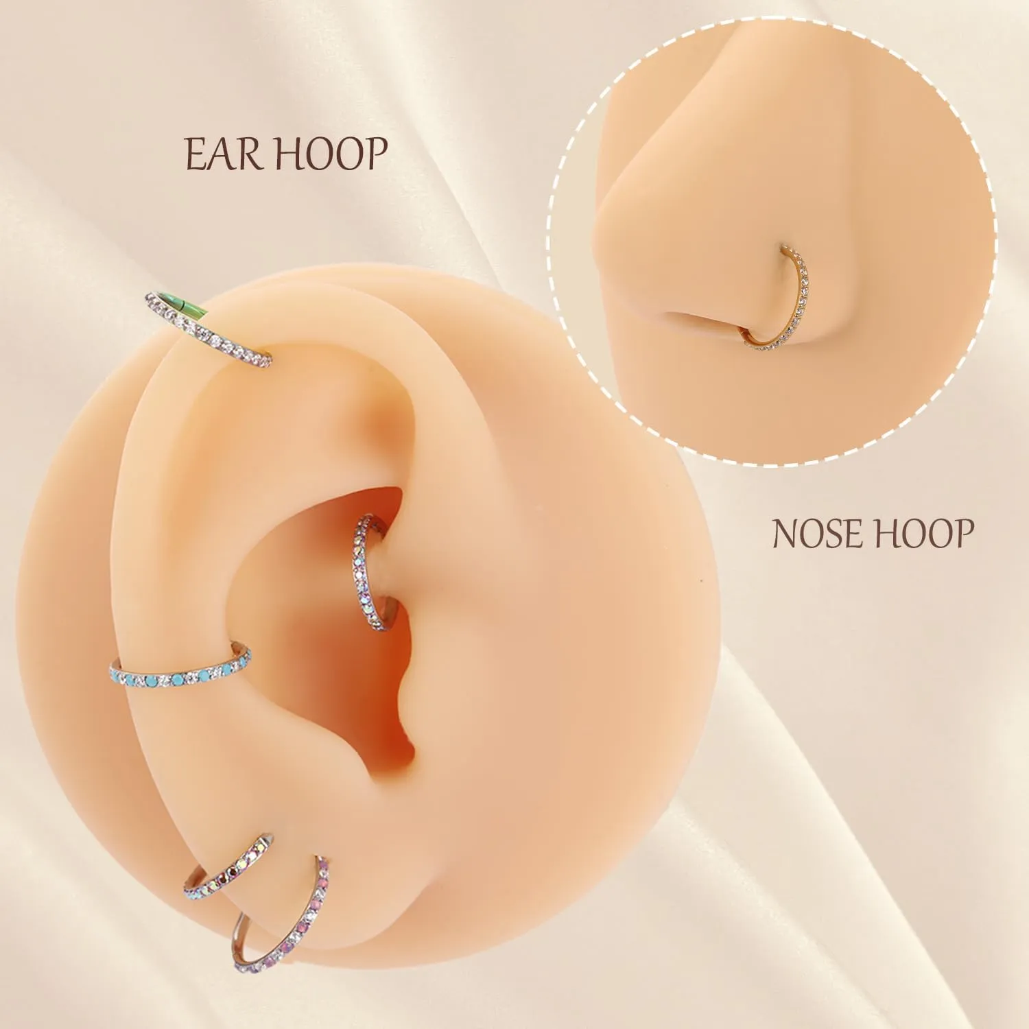AROWRO CZ Hinged Hoop Ring 20G 18G 16G 5/6/7/8/9/10/12mm Opal Surgical Steel Conch Daith Rook Cartilage Tragus Helix Earrings Septum Clicker Ring Nose Piercing Jewelry