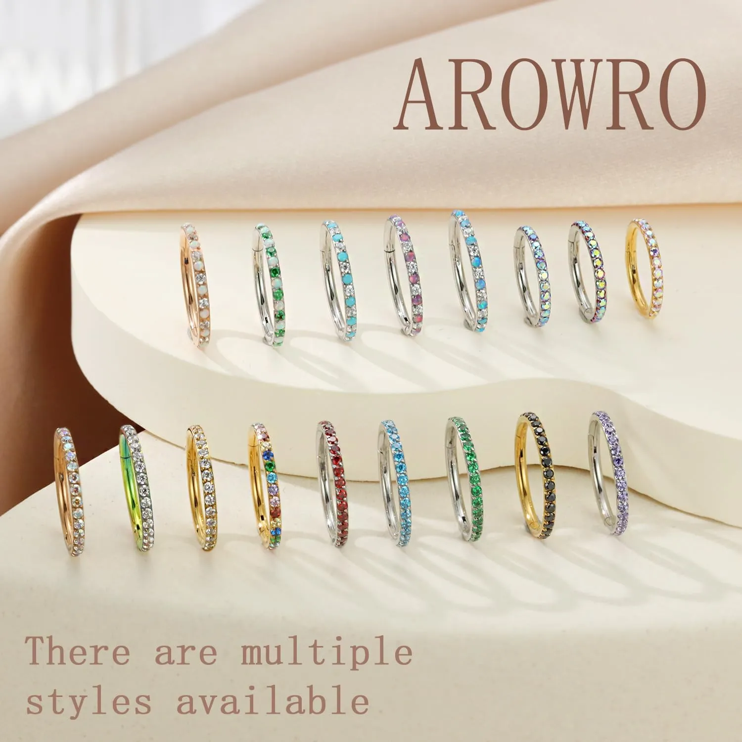 AROWRO CZ Hinged Hoop Ring 20G 18G 16G 5/6/7/8/9/10/12mm Opal Surgical Steel Conch Daith Rook Cartilage Tragus Helix Earrings Septum Clicker Ring Nose Piercing Jewelry