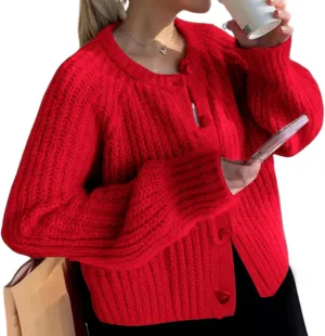 Arssm Womens Cute Cardigan Sweater Long Sleeve Crewneck Button Down Cardigans Knit Top Fashion 2024 Knitwear