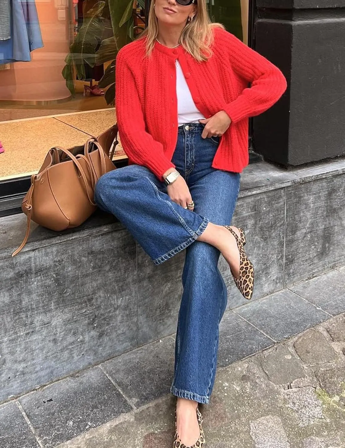 Arssm Womens Cute Cardigan Sweater Long Sleeve Crewneck Button Down Cardigans Knit Top Fashion 2024 Knitwear