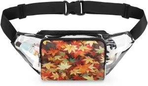 Autumn Maple Leaves Clear Bag Crossbody Clear Fanny Pack with Adjustable Strap Waterproof Transparent Waist Bag for Stadium Events, Hiking, Running