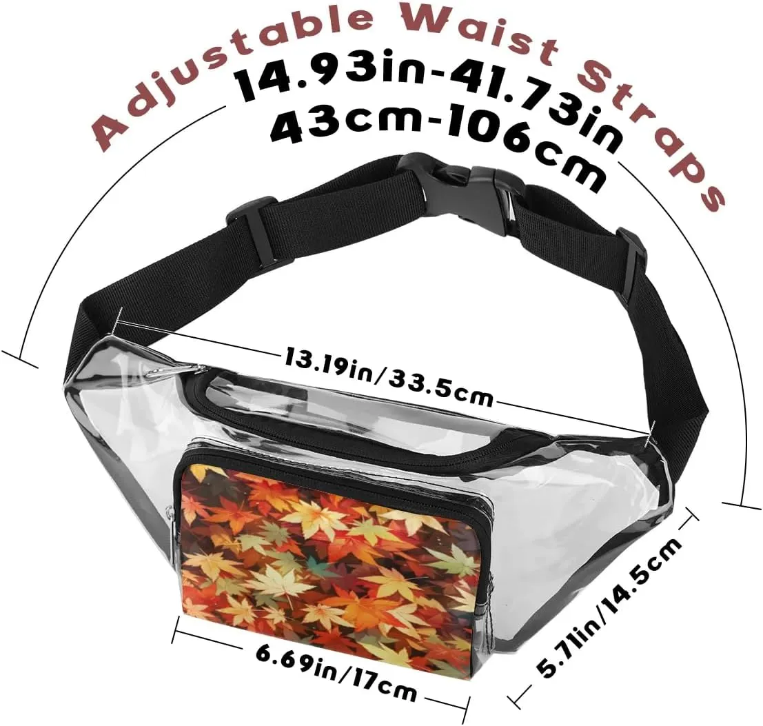 Autumn Maple Leaves Clear Bag Crossbody Clear Fanny Pack with Adjustable Strap Waterproof Transparent Waist Bag for Stadium Events, Hiking, Running