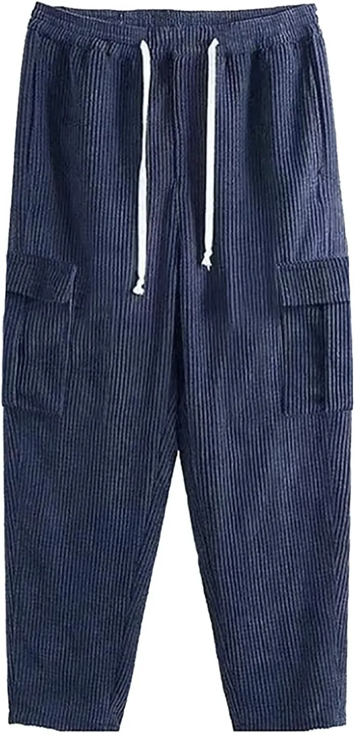 Baggy Cargo Pants Men Big and Tall Relaxed Fit Casual Corduroy Pants Autumn and Winter Solid Straight Athletic Sweatpants