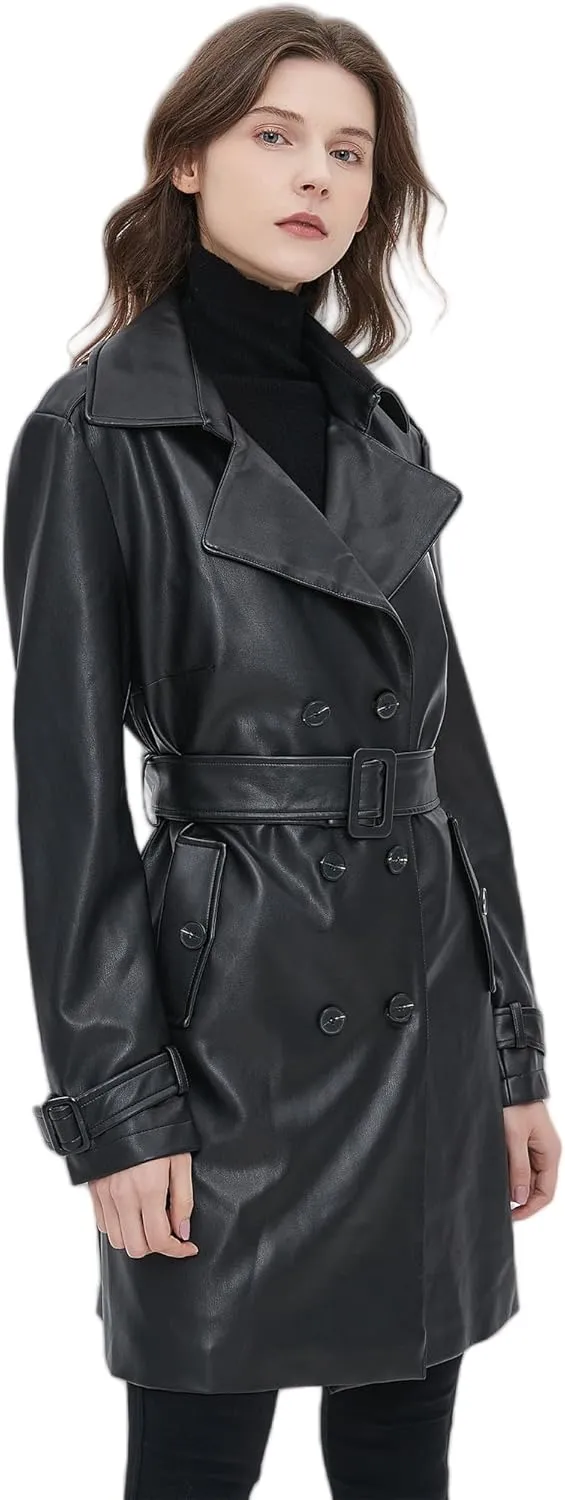 Beinia Women's PU Faux Leather Blazer Jacket, Waterproof, Button Front
