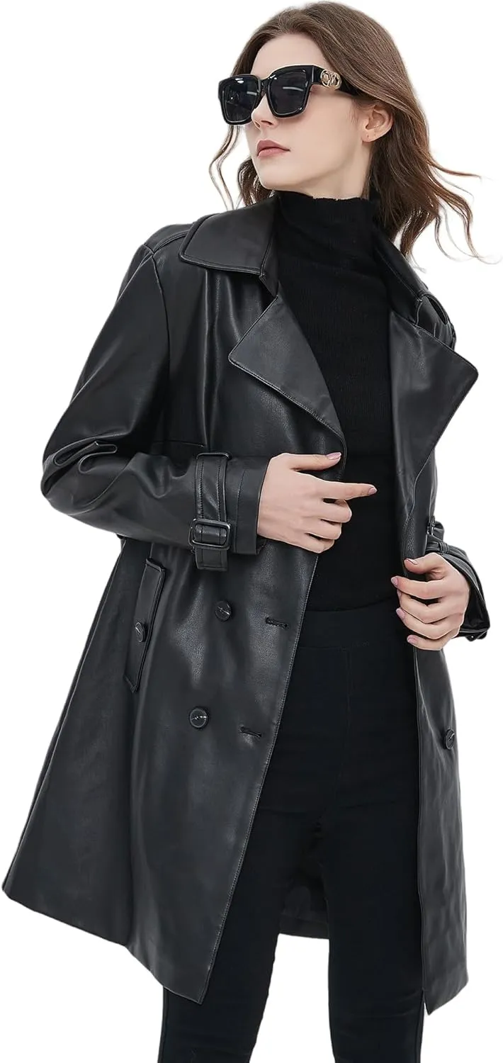 Beinia Women's PU Faux Leather Blazer Jacket, Waterproof, Button Front