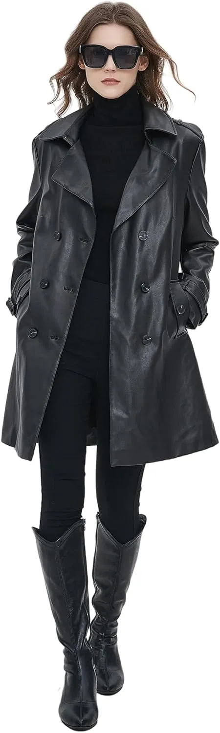 Beinia Women's PU Faux Leather Blazer Jacket, Waterproof, Button Front