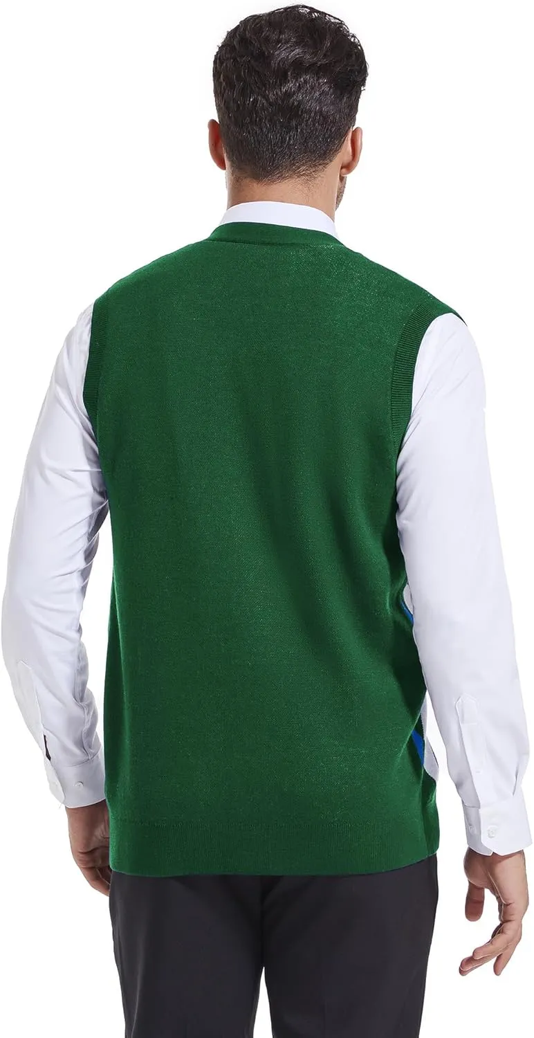 Beotyshow Mens Argyle Sweater Vests V Neck Sleeveless Cardigan Vest Knitwear