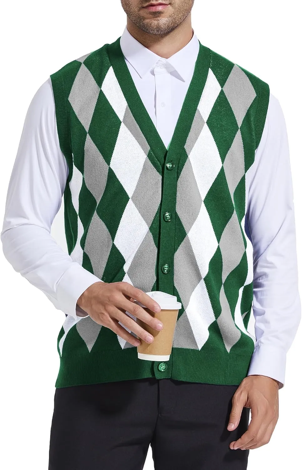 Beotyshow Mens Argyle Sweater Vests V Neck Sleeveless Cardigan Vest Knitwear