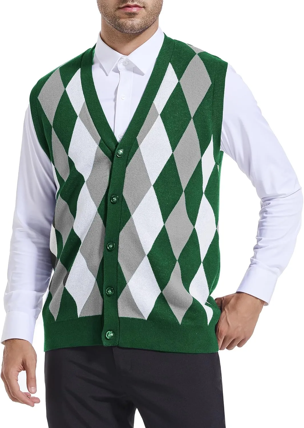 Beotyshow Mens Argyle Sweater Vests V Neck Sleeveless Cardigan Vest Knitwear