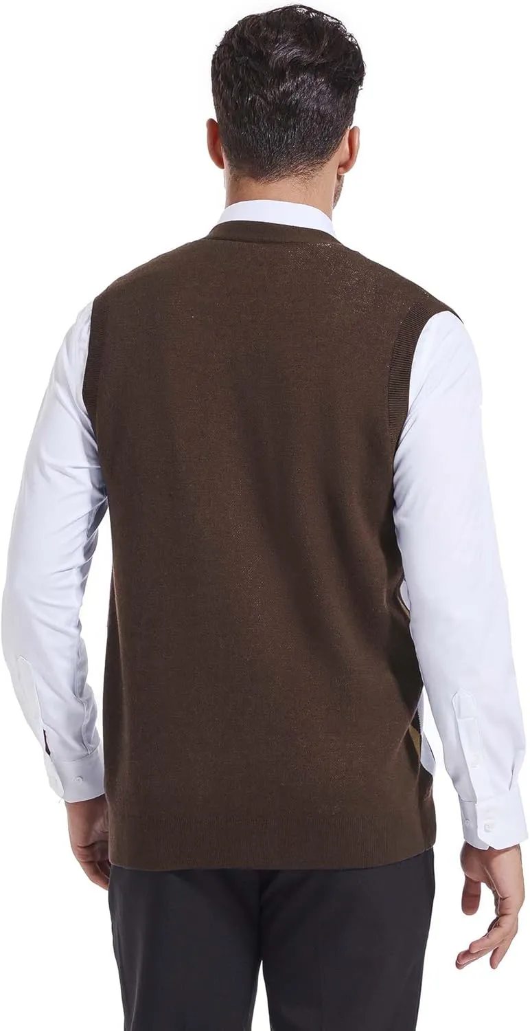 Beotyshow Mens Argyle Sweater Vests V Neck Sleeveless Cardigan Vest Knitwear