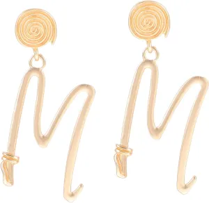 BESTYASH Boho Style Dangle Earrings Metal Letter Earrings Gold Plated S925 Studs for Outfit