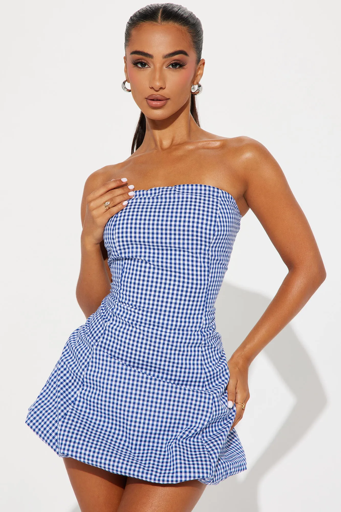 Betsy Gingham Bubble Mini Dress - Blue