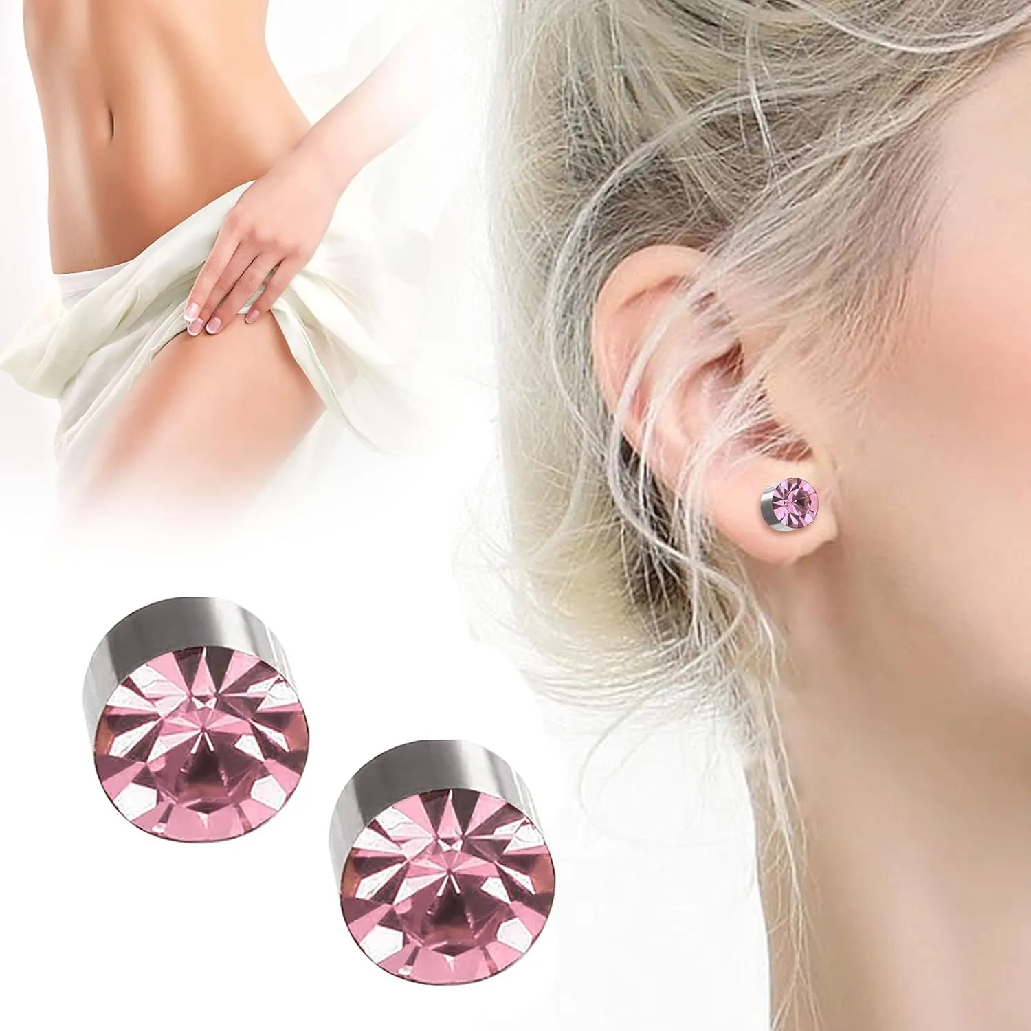 Birthstone Gemstone Prong Stud Earrings for Women,Stainless Steel Non Piercing Magnetic Stud Earrings Trendy Jewelry Gifts