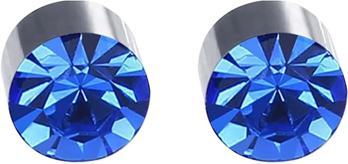 Birthstone Gemstone Prong Stud Earrings for Women,Stainless Steel Non Piercing Magnetic Stud Earrings Trendy Jewelry Gifts