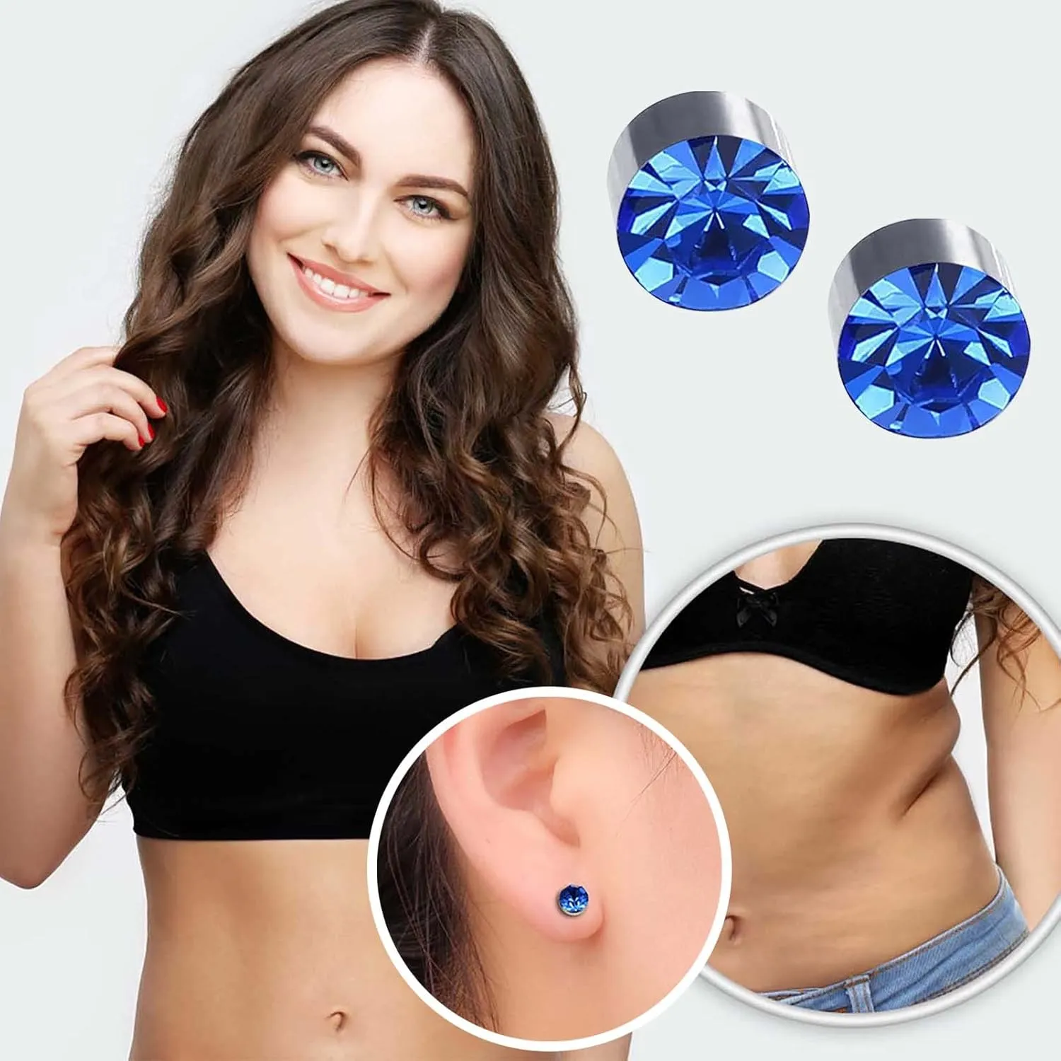Birthstone Gemstone Prong Stud Earrings for Women,Stainless Steel Non Piercing Magnetic Stud Earrings Trendy Jewelry Gifts