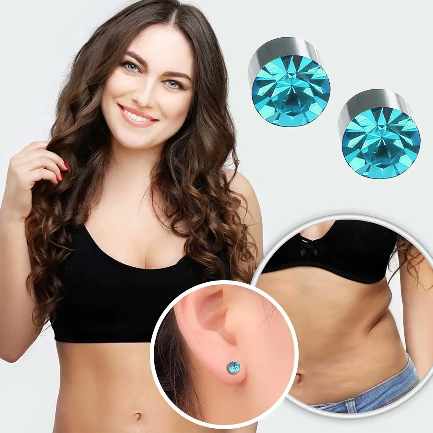 Birthstone Gemstone Prong Stud Earrings for Women,Stainless Steel Non Piercing Magnetic Stud Earrings Trendy Jewelry Gifts
