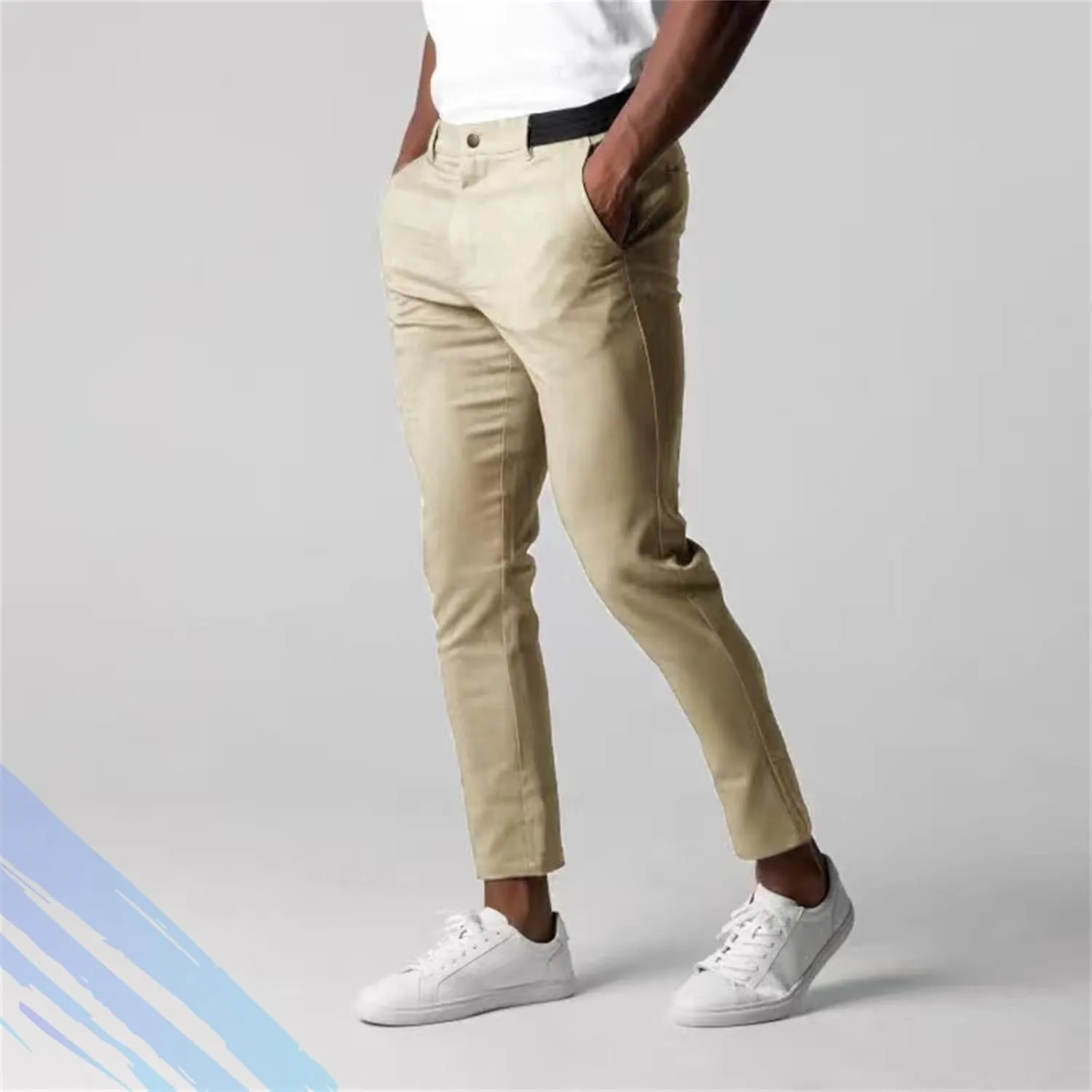 Bizgent Active Chinos, Active Chinos Pants Men,Elasticity Slim Fit Pants for Men Casual Solid Trousers