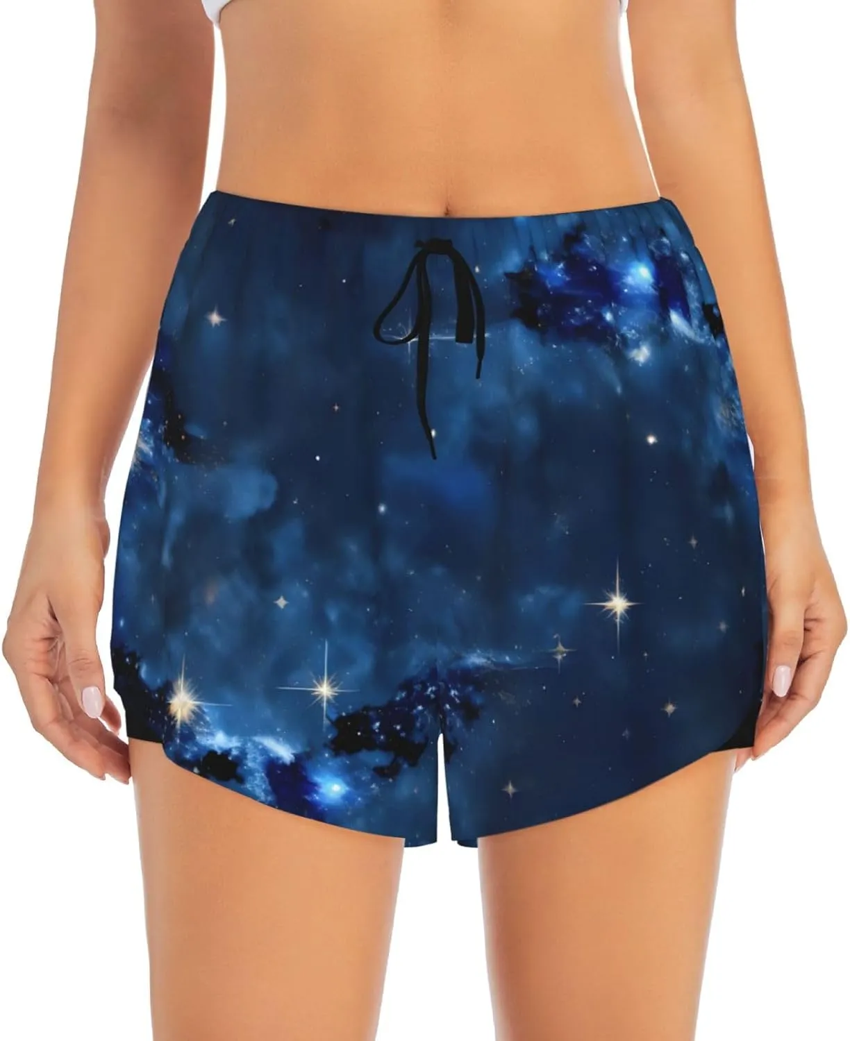 Blue Galaxy Print Women's Athletic Yoga Shorts High Waisted Running Shorts Workout Gym Shorts Casual Shorts