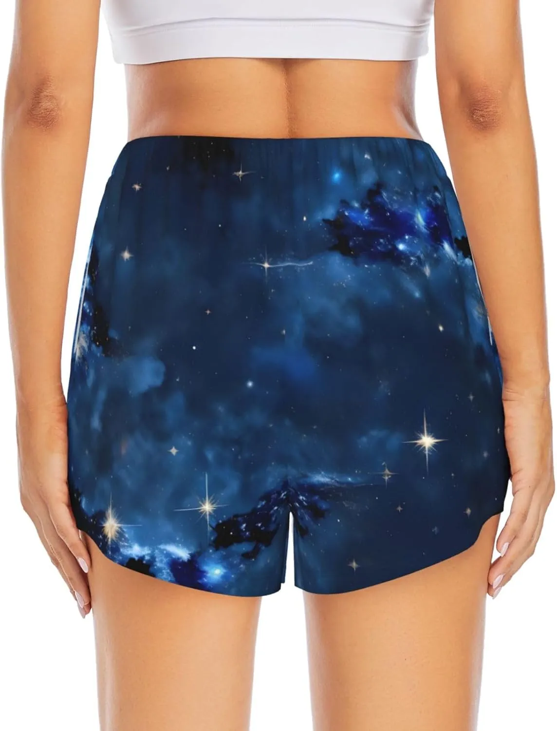 Blue Galaxy Print Women's Athletic Yoga Shorts High Waisted Running Shorts Workout Gym Shorts Casual Shorts