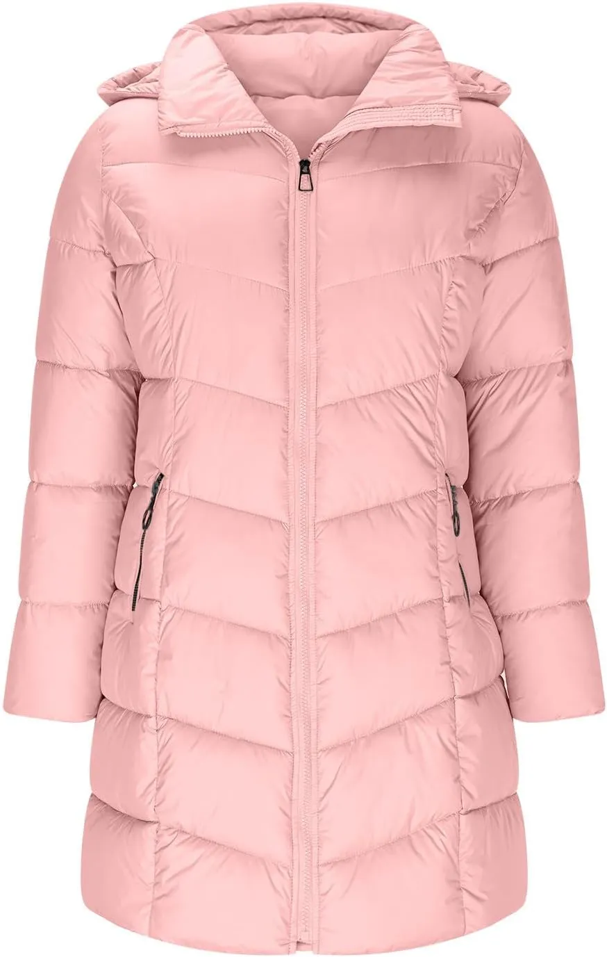 Borniu Women Winter Down Puffer Coat Warm Hooded Down Jacket Quilted Thicken Puffer Jacket Outerwear with Pockets