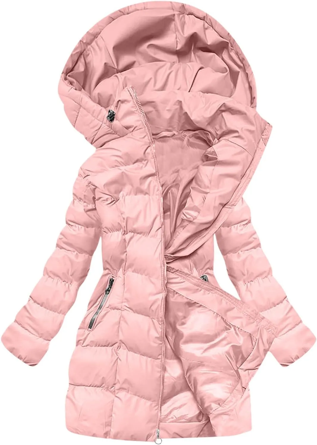 Borniu Women Winter Down Puffer Coat Warm Hooded Down Jacket Quilted Thicken Puffer Jacket Outerwear with Pockets