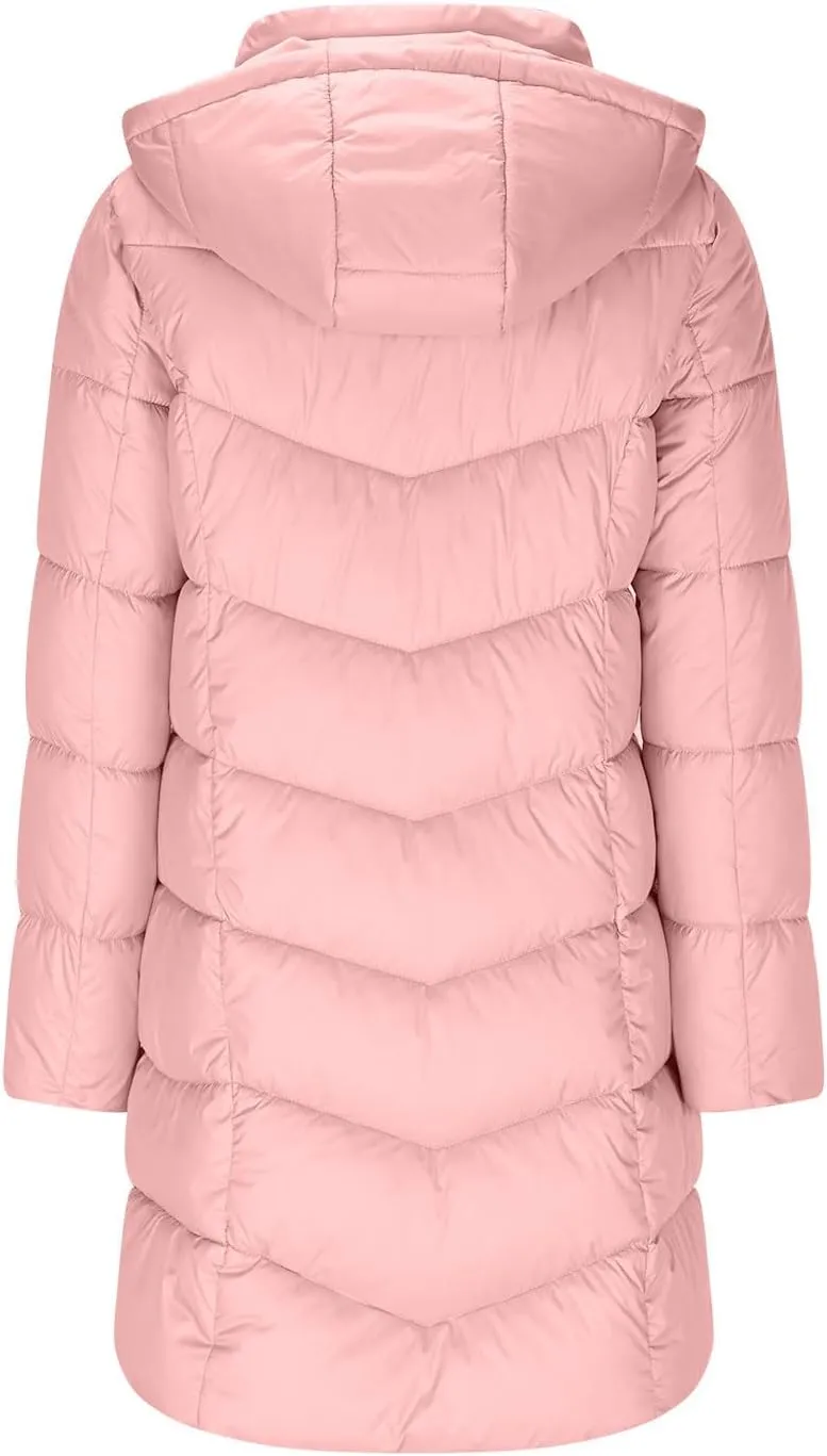 Borniu Women Winter Down Puffer Coat Warm Hooded Down Jacket Quilted Thicken Puffer Jacket Outerwear with Pockets