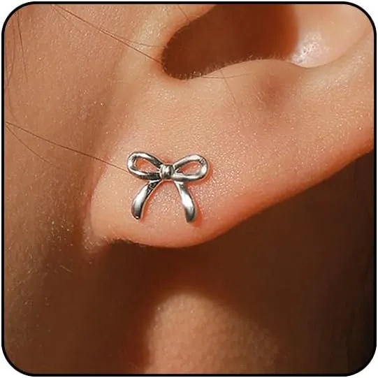 Bow Earrings for Women Silver Rhinestone Earrings Pearl Bow Earrings Gold Bow Earrings Dangle Sparkly Earrings Pink Pearl Drop Earrings Bling Earrings Bow Jewelry Dainty Silver Earrings Bow Accessories