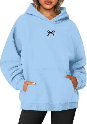 Bow Oversized Sweatshirt for Women Winter Fall Basic Hoodies Fashion Trendy Long Sleeve Sweaters Outfits
