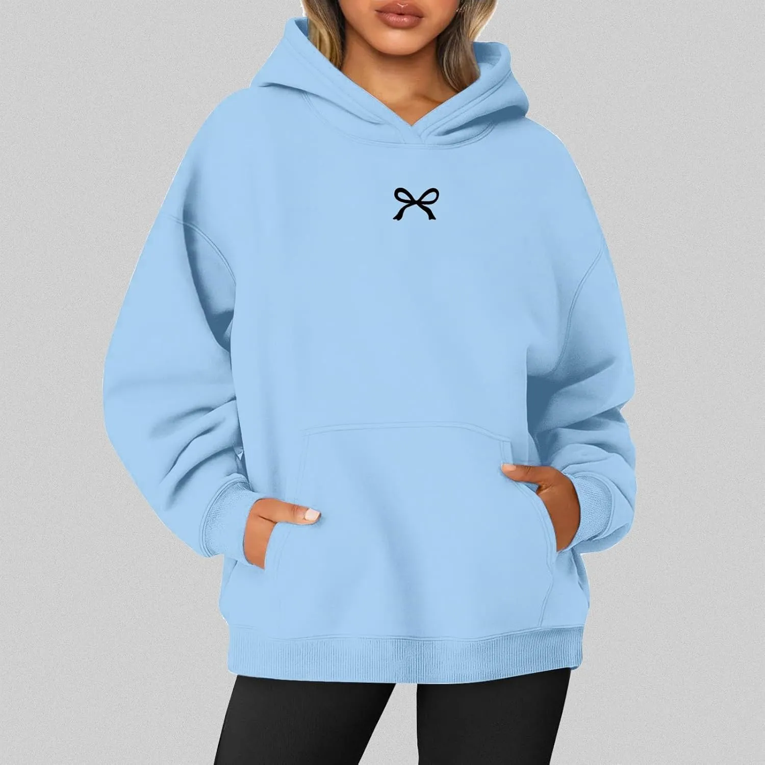 Bow Oversized Sweatshirt for Women Winter Fall Basic Hoodies Fashion Trendy Long Sleeve Sweaters Outfits