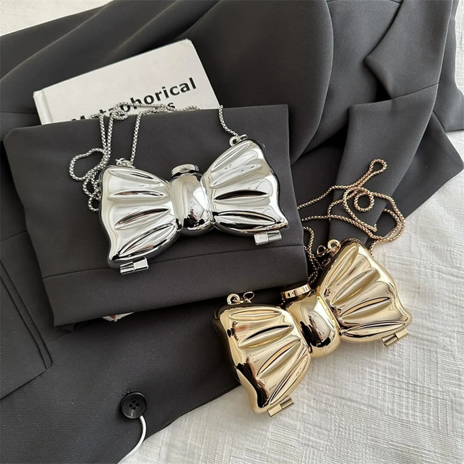 Bow Purse for Women Mini Bow Clutch Purse Crossbody Cute Clutch Y2k Bow Metallic Small Wedding Party Mirror Handbag
