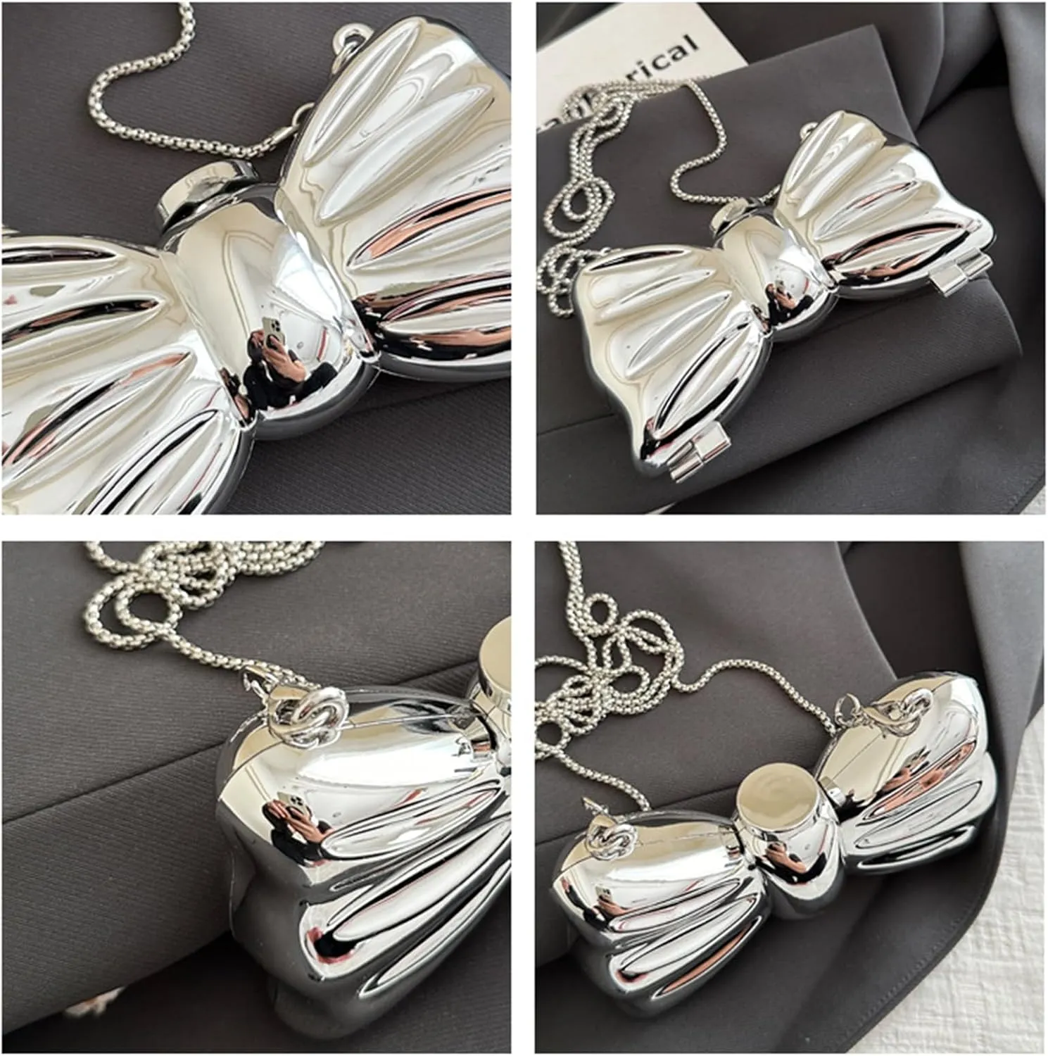 Bow Purse for Women Mini Bow Clutch Purse Crossbody Cute Clutch Y2k Bow Metallic Small Wedding Party Mirror Handbag