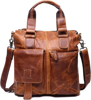 Briefcases Messenger Bags Laptop Bag Men Genuine Leather Handbag Male Cowhide Leather Shoulder Bag Men Vertical Briefcase Tote Crossbody Bag