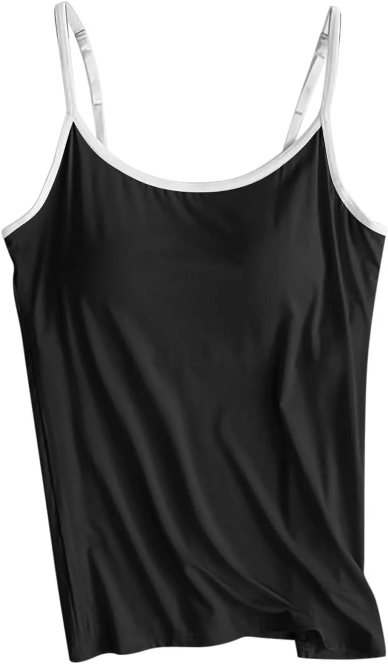Built in Bra Tank Tops for Women 2024 Summer Casual, Padded Adjustable Spaghetti Strap Womens Camisole Tops