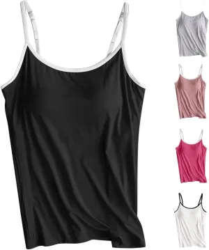 Built in Bra Tank Tops for Women 2024 Summer Casual, Padded Adjustable Spaghetti Strap Womens Camisole Tops