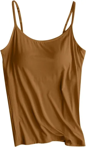Built in Bra Tank Tops for Women 2024 Summer Casual, Padded Adjustable Spaghetti Strap Womens Camisole Tops