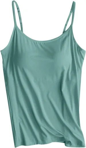 Built in Bra Tank Tops for Women 2024 Summer Casual, Padded Adjustable Spaghetti Strap Womens Camisole Tops