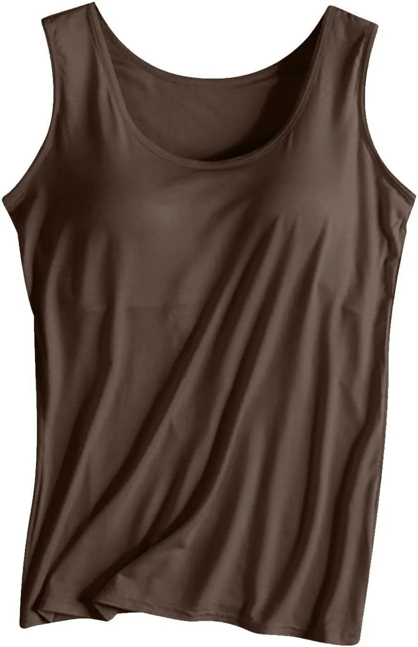 Built in Bra Tank Tops for Women Cotton Padded Womens Spaghetti Strap Camisole Plus Size Sports Bras