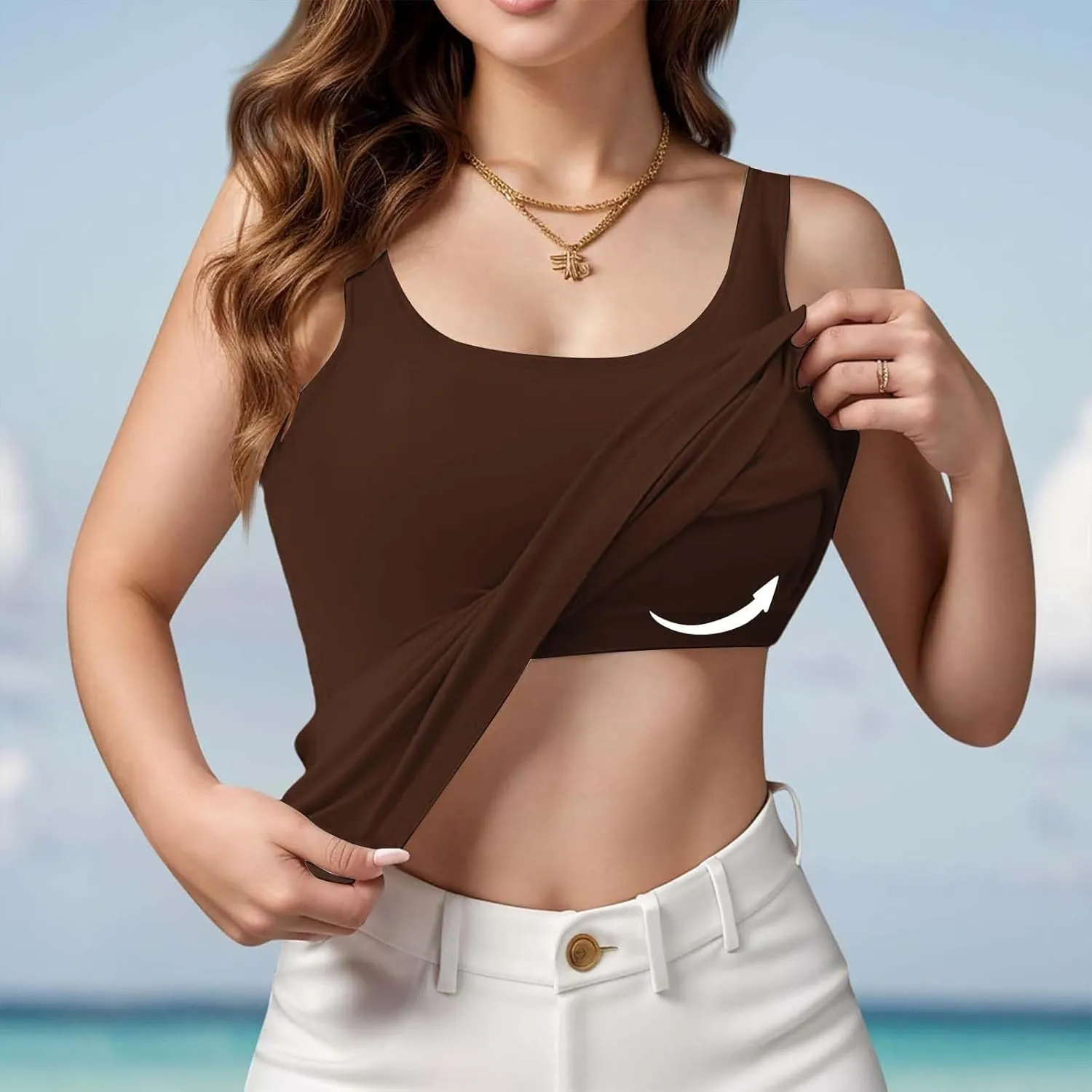 Built in Bra Tank Tops for Women Cotton Padded Womens Spaghetti Strap Camisole Plus Size Sports Bras