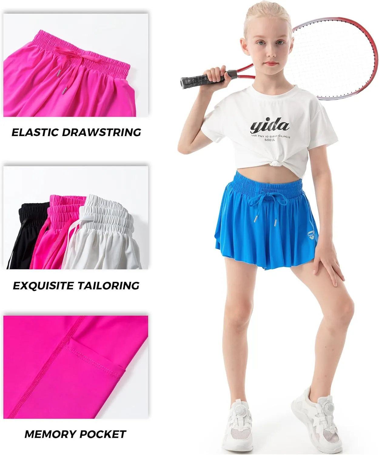 Butterfly Shorts Girls Flowy Shorts Athletic Skort Flutter Shorts Cheer