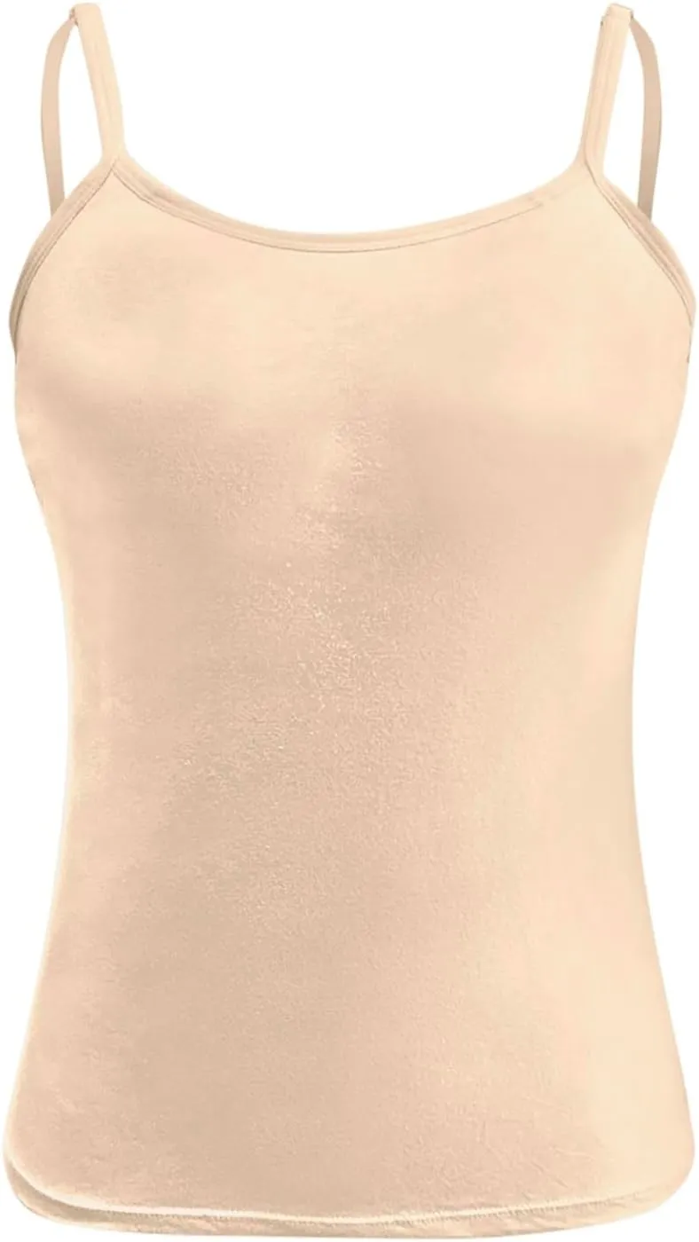 Camisole Tank Top with Built in Bra for Women V Neck Sleeveless Summer Workout Going Out Double Lined Shelf Cami Shirt