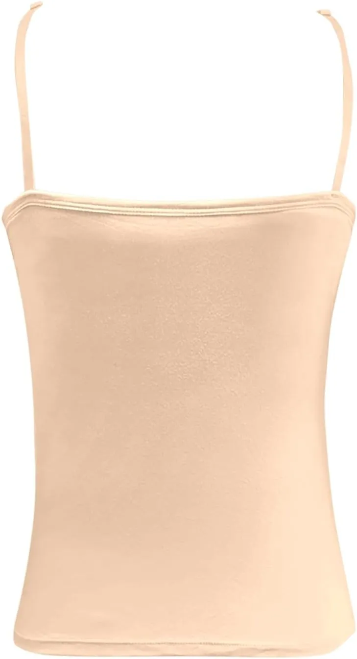 Camisole Tank Top with Built in Bra for Women V Neck Sleeveless Summer Workout Going Out Double Lined Shelf Cami Shirt