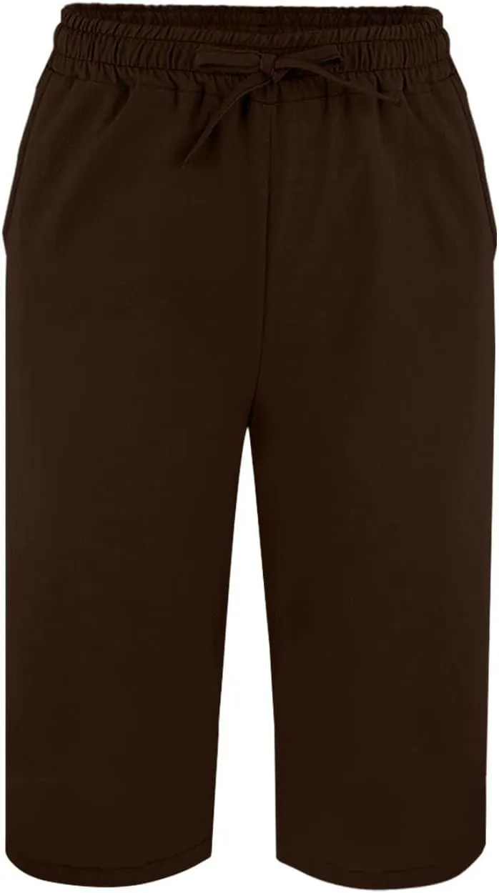 Capris Linen Pants for Women 2025 Summer Wide Leg Causal Beach Shorts Elastic High Waist Linen Trousers with Pockets