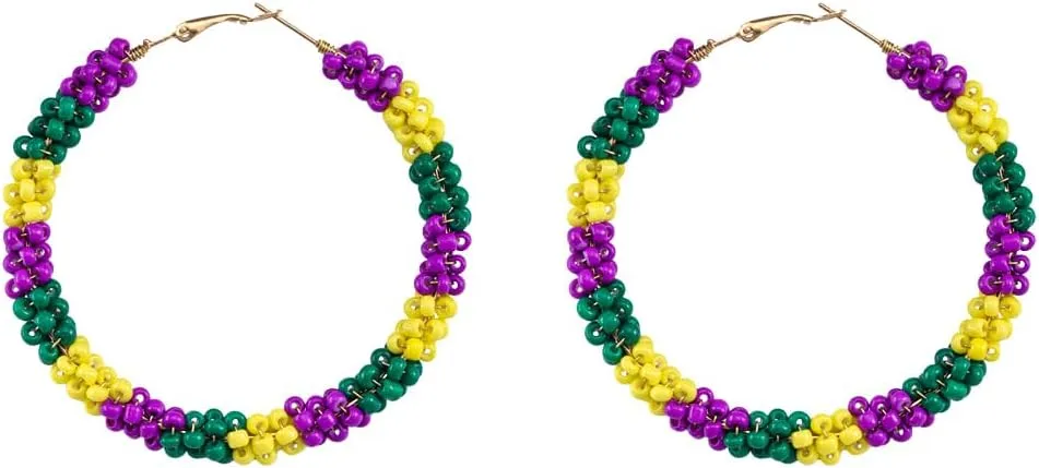 Carnival MARDI GRAS Earrings for Women Shiny Glitter Carnival Mask Letter Crown Hat Llama Fleur De Lis Lightweight Acrylic Beaded Purple Green Gold Festival Carnival Parade Party Statement Jewelry