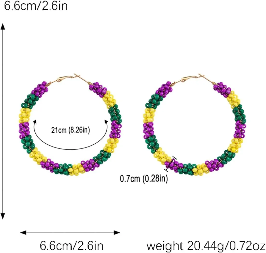 Carnival MARDI GRAS Earrings for Women Shiny Glitter Carnival Mask Letter Crown Hat Llama Fleur De Lis Lightweight Acrylic Beaded Purple Green Gold Festival Carnival Parade Party Statement Jewelry
