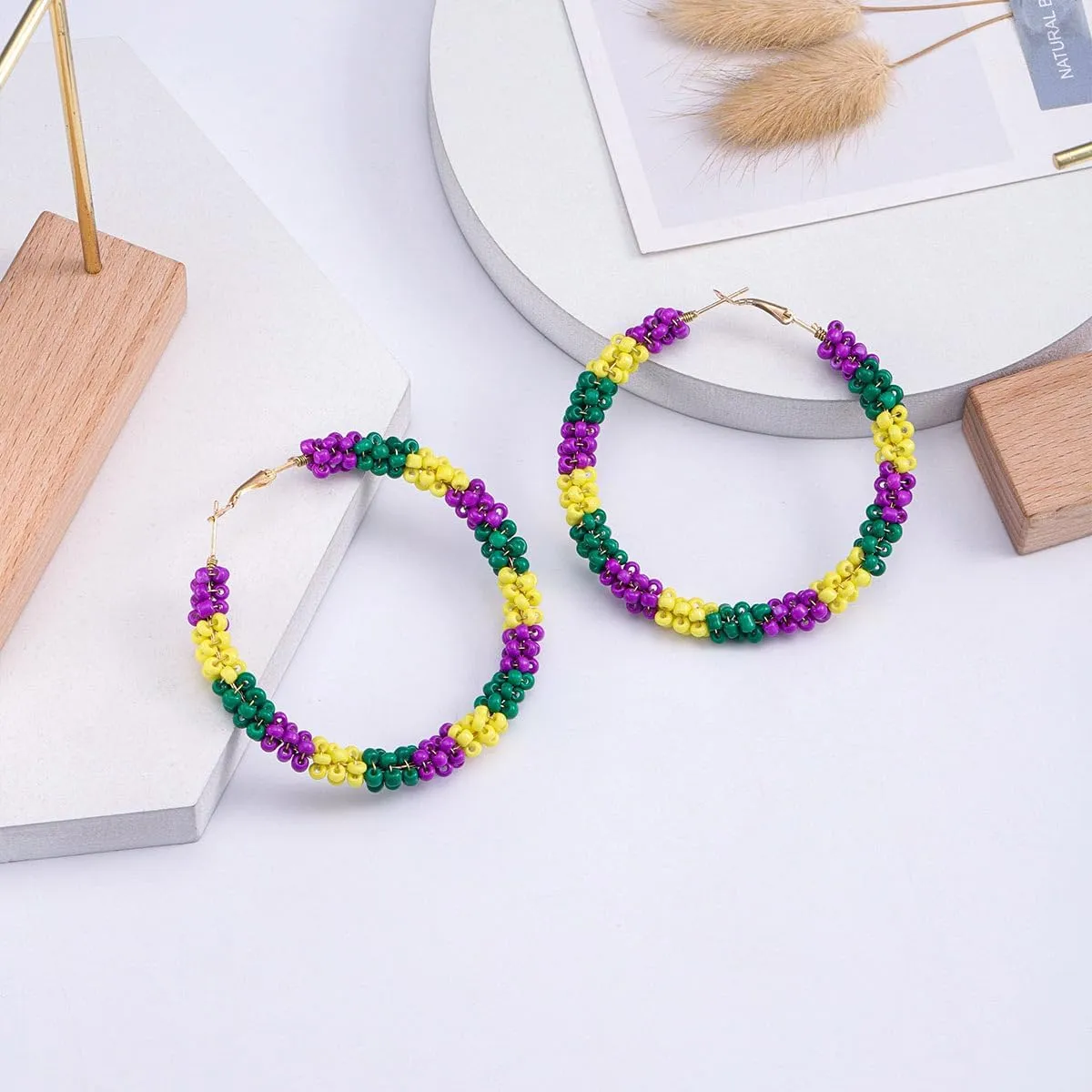 Carnival MARDI GRAS Earrings for Women Shiny Glitter Carnival Mask Letter Crown Hat Llama Fleur De Lis Lightweight Acrylic Beaded Purple Green Gold Festival Carnival Parade Party Statement Jewelry